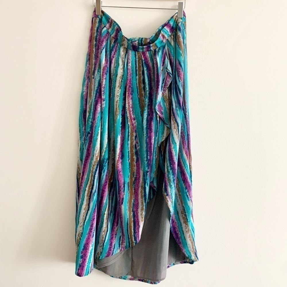 𝅺cynthia Rowley Midi Ruffle Asymmetrical High Low Colourful skirt